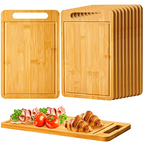 Nuenen 10 Pcs Bulk Wood Cutting Board with Handle 12 x 7.8 Inch Bamboo Wooden Kitchen Serving Chopping Boards for Pizza, Bread, Charcuterie, Fruit, Vegetables(Bamboo)