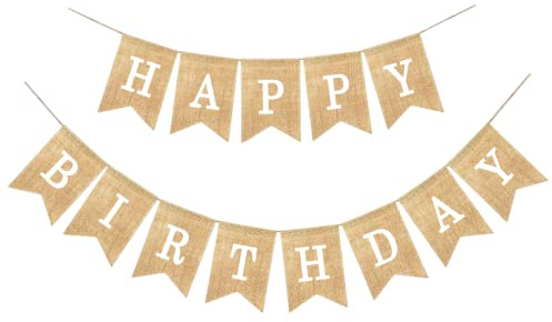 Happy Birthday Bandierine, Bandiera di Juta, Striscione Buon Compleanno Vintage, Decorazione DIY Striscione per Compleanno Battesimo Feste