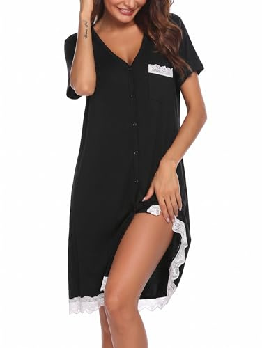 Ekouaer Camisones de Mujer Corto Camisón de Lactancia Encaje Camisón de Maternidad Botones Sexy, S-XXL