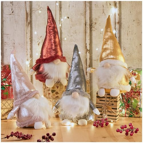 com-four® 4x elfi di Natale premium per decorazioni natalizie, figure invernali come oggetti decorativi, graziosi sgabelli con bordo come decorazioni per la stanza o regali (4 figure 4 colori 37cm)