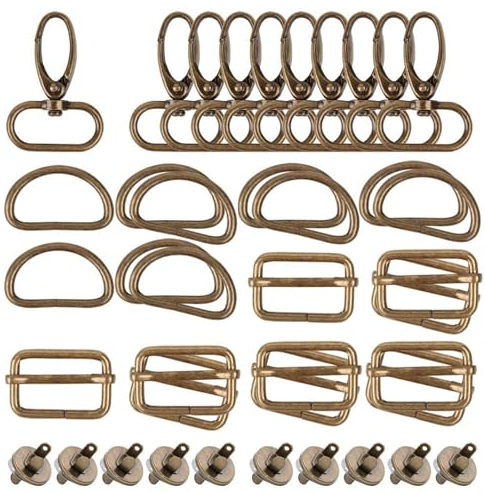 Ksvaye 40 Stück Taschenzubehör zum Nähen D Ring Karabinerhaken mit Drehgelenk Metall Schiebeschnalle Gurtversteller Magnetknöpfe Karabiner für Taschen DIY Handtasche Rucksack (Bronze)