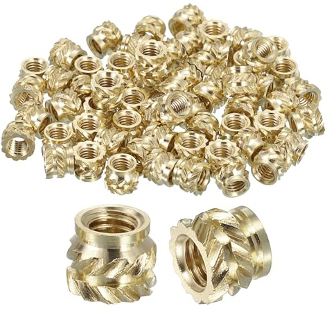 Sourcing Map Knurled Insert Nuts - 100pcs M3 x 4mm L x 5mm OD Brass Female Threaded Inserts for 3D Printing