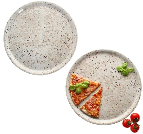 MamboCat 2er Set Pizzateller Stone Drops I Ø 33 cm I für 2 Personen I große Pizzateller aus Porzellan mit 3D Stein-Optik I für Pizzen oder zum Anrichten I XL-Speiseteller, Servierplatte