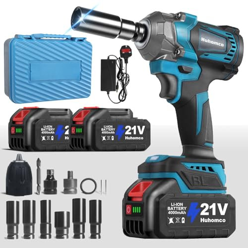Huhomco Impact Driver 700Nm(516ft-lbs) Cordless Impact Wrench 1/2 inch Brushless Battery Power Drill with 2X4.0Ah Battery and Charger,Variable Speeds for Car Tire Truck RV