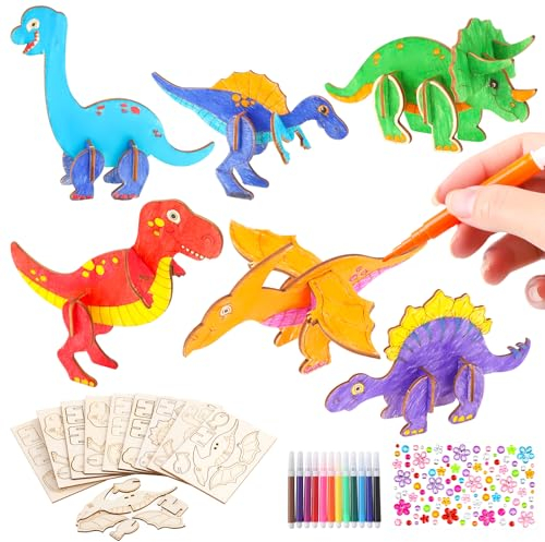 Yamitora 25 Stück Kindergeburtstag Basteln, Dinosaurier Bastelset, Bastelset Kindergeburtstag, Basteln Kindergeburtstag Basteln Kinder Dinosaurier Holz Dino Geburtstag für Jungen Mädchen