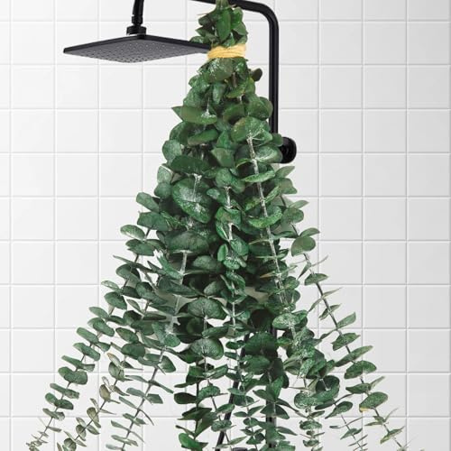 10 tallos de eucalipto secos para ducha, ramas de hojas de eucalipto conservadas naturales de 17 pulgadas para colgar, paquete de plantas de eucalipto fresco para el hogar, spa, baño, boda, decoración