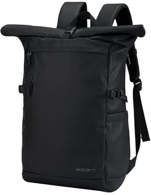 Waterfly Roll Top Backpack Rucksack: 30L Bagpack Water Resistant Daypack for Men Women Rolltop Laptop Daysack with Multiple Compartments for School Commuting Travel, Black