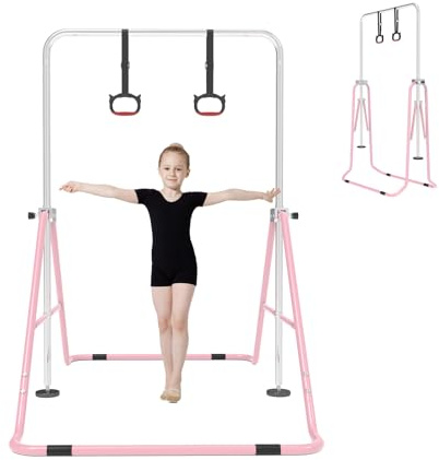 SportBob Barre de Gymnastique pour Enfants, Hauteur Réglable et Pliable – avec Anneaux, Barre Horizontale d’Intérieur pour Filles et Garçons, Équipement de Gym à la Maison