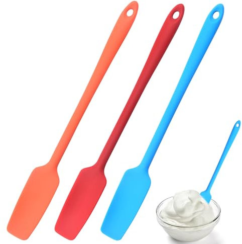 keyxer 3 pcs raschietto per impasto in silicone, resistente al calore spatola manico lungo spatola per cucinare, aiutante da cucina in silicone per cucinare cottura al forno (arancione + rosso + blu)