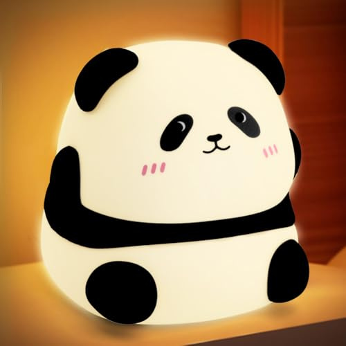 Vibbang Panda Night Light Kids, 3 Level Dimmable Silicone Night Light USB Rechargeable, 7 Colour Cute Lamp, Animal Lamp for Breastfeeding Working Sleep Baby Room, Panda Gifts for Girls Boys