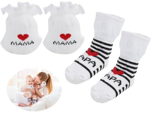Ensemble de Chaussettes et Gants en Coton pour Nouveau-Né0-6 Mois, 1 Paire Mitaine Anti-Rayures 1 Paire Chaussette, Moufle Bebe Cadeau Naissance Cadeau Futur Parents Pour Naissance Garçon Fille