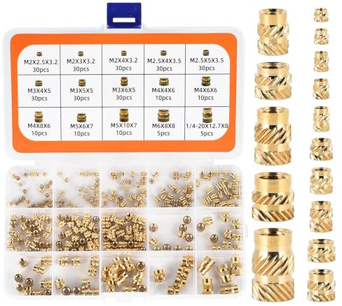 300 unidades, rosca M2, M2, M2,5, M3, M4, M5, M6, tuerca roscada de latón, rosca interior, tuercas moleteadas con caja de plástico para piezas de plástico, por calor o ultrasonido en piezas de