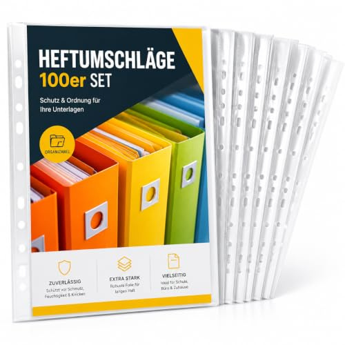 ORGANIZABEL 100 copertine trasparenti extra spesse formato A4, con foratura universale, resistenti e lavabili