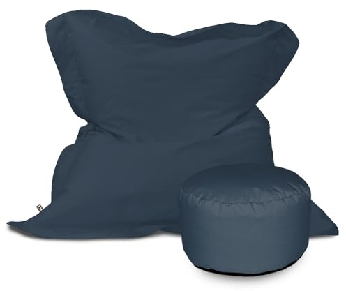 rucomfy Beanbags Kids Indoor/Outdoor Squashy Squarbie Bean Bag. Floor Cushion, Garden Chair or Sun Lounger. Water Resistant 125 x 100cm (Navy, With Footstool)