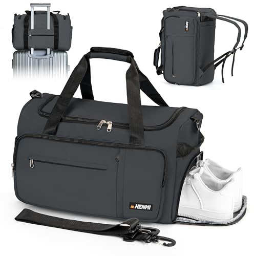 HENMI Sporttasche & Reisetasche für Herren und Damen, 43L Groß gymbag mit Schuhfach und Nassfach, Faltbare Gym Tasche für Sport und Travel, Sport Tasche, Trainingstasche, Gym Tasche (Grau)
