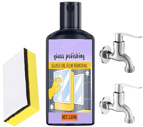 Limpiador De Cristales De Ducha - Limpiador De Película De Para Ventanas De 120 Ml Con Esponja | Pulido De Vidrio Doméstico Para Inodoro, Bañera, Fregadero, Baño, Cocina, Ducha, Protector Contr