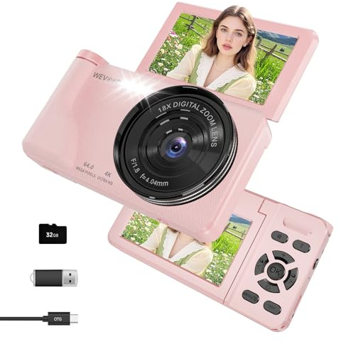 Cámara Digital 4K 64MP, Wevoor Camara de Fotos con Pantalla Flip De 180°