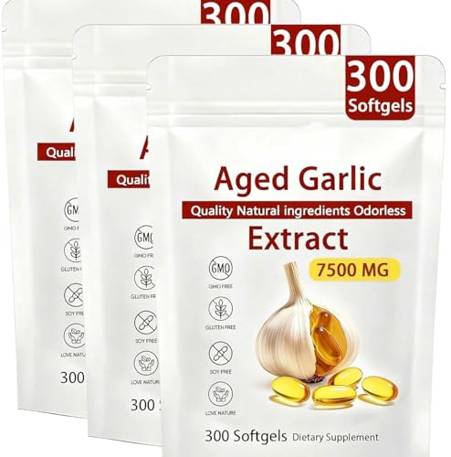 Extracto de ajo madurado – 300 cápsulas de 7500 mg de ajo orgánico inodoro ,3pcs