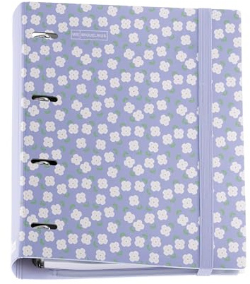 Miquelrius - Carpeta anillas A4 de plástico polyfoam, Carpebloc con un recambio de 100 hojas cuadriculadas + 4 separadores + 1 sobre de polipropileno, Archivador 4 anillas, Cierre de goma, Lavanda