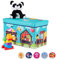 Relaxdays, Circus Sitzbox Kinder, Faltbare Aufbewahrungsbox mit Stauraum, Deckel, Zirkus Motiv, Jungen & Mädchen, 50 l, türkis, Polyester, Pappe. MDF