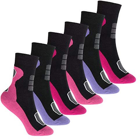 Footstar Kinder Outdoor Socken (6 Paar) Bunte Vollfrottee Socken mit Thermo-Effekt - Variante 1 Lila Pink 27-30