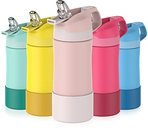 FEIJIAN Gourde Isotherme Enfant avec paille - 350ML/400ML Bouteille Isotherme Enfant - Sans BPA Tritan, Anti-fuite reutilisable pour l'école, Les Sports et la Maternelle