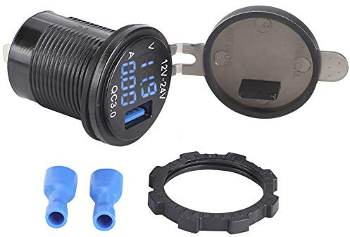 Qiilu Caricabatteria USB per auto 3 in 1, presa per caricabatteria USB 12-24 V 3.0 con voltmetro digitale per monitoraggio amperometro Ricarica rapida per telefono(Blu)