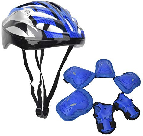 Germerse Adult Protection Gear Set, Gear Set Knee Pads Elbow Pads + Gloves + Helmet Skating Protection Protection Gear Set, for Scooter Riding Sports Roller Skates(blue, Adult)