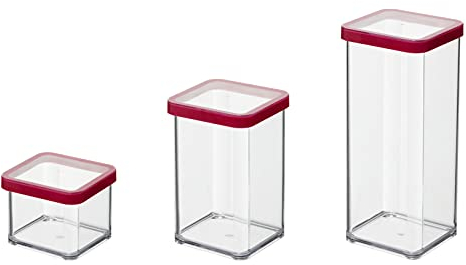 Rotho Loft 3er-Set Vorratsdosen verschiedene Größen, lebensmittelechter Kunststoff (PP) BPA-frei, transparent/rot, (21.2 x 11.4 x 23.5 cm)