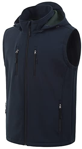 CREATMO US Men's Active Golf Vest Fleece Lined Sleeveless Jacket Windproof Softshell Vest For Running Hiking Walking Navy S