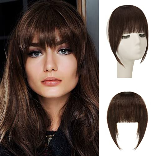 Sofeiyan Frangia Clip Capelli Veri, Frangetta Finta Extension 100% Natural Bangs Hair Clip Frontale, Posticci per Donna, Marrone medio