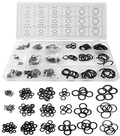 225 Pcs O-Rings Gasket kit - Assorted, Kitchen/Bathroom Tap Washers Seals/Spacers for Mixer Taps, Plumbing, Rubber Nitrile Washers O Rings Kit - 18 Sizes