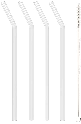 Koala Spain Pajitas Reutilizables, Curvadas, Cristal (4 Unidades) Incluye 1 Cepillo Limpiador, 62610007