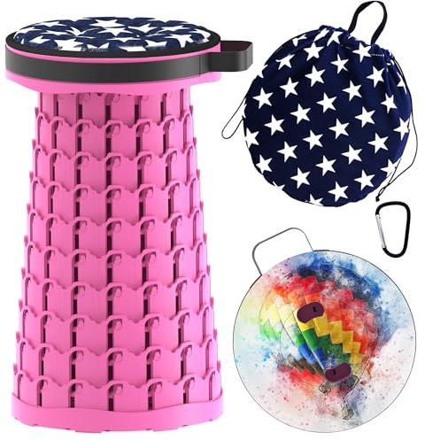 ALEVMOOM Upgraded Telescoping Collapsible Stool with Cushion, Folding Stool with Printing Portable Retractable Foldable Seat Max Load 600lbs for Adults Camping Fishing Outdoor