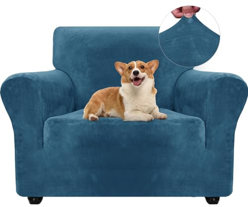 Ystyle Elastischer Samt Sofabezug 1 Sitzer, Pfau Blau
