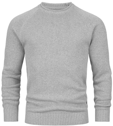 Indicode Herren INMassum Feinstrickpullover mit Rundhals-Ausschnitt | Strickpullover aus Baumwolle Lt Grey Mix, M