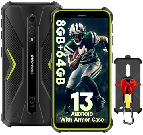 Ulefone Armor X12 Pro Outdoor Smartphone 8GB + 64GB/256GB SD, Octa Core Android 13 4860mAh 13MP+8MP 5,45'' HD+ IP69K Wasserdicht Handy ohne vertrag 4G Dual SIM Face ID NFC GPS - 2 Jahre Garantie Grün