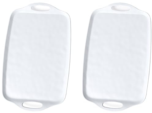 Large Serving Tray with Handles, Set of Two, 19 x 12 Inch, Reusable White Serving Platter, Stackable and Sturdy