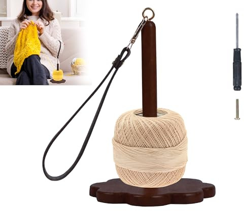 Yarn Holder Wooden Yarn Ball Holder for Knitting and Crocheting, Portable Yarn Spinner Holder with Wrist Strap for Travelling, Knitting Crochet Lovers, Craft Lovers (Black)