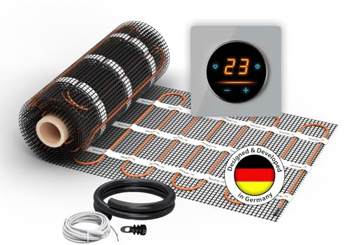 Calefacción eléctrica por suelo radiante: Estera radiante de dos cables WARMON ULTRA 200 W/m² con termostato WiFi OKE-25 Touch y marco de cubierta de vidrio Garda negro, Termostato: OKE25 Garda Gris