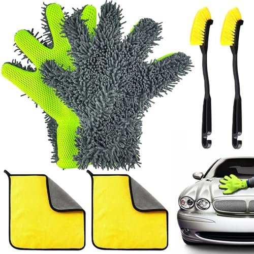 cersaty Set di 6 guanti per lavaggio auto, in pile di corallo, guanti per pulizia auto, biciclette, moto, specchi, vetro