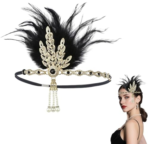 1 Pc Vintage 1920s Headband flapper Fashion Bling Rhinestone Hair Accessories Feather Headband for Women 20s Hair Costume Accessory Gatsby Themes Costume Prom Party Decoration