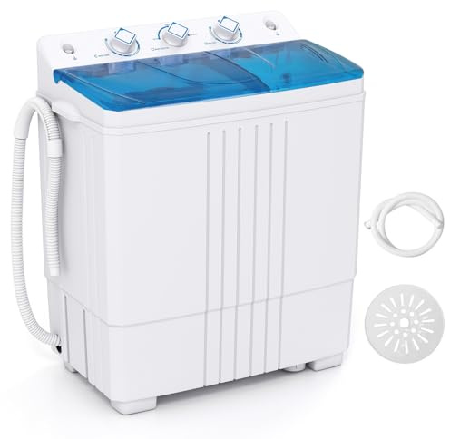 TANGZON Twin Tub Washing Machine, 8KG/4.5KG Portable Washer and Spin Dryer Combo with Timer Control & Drain Pump, Compact Washers for Camping Dorms Apartments RVs (5KG Washing 3KG Drying, Blue)