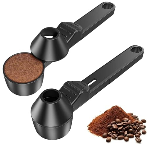 2 Pezzi Cucchiaini da Caffè con Imbuto, Cucchiaini da Caffè con Imbuto, Cucchiai dosatori per caffè macinato, per riempire capsule ricaricabili, Cucchiaio dosatore a manico lungo(Nero)