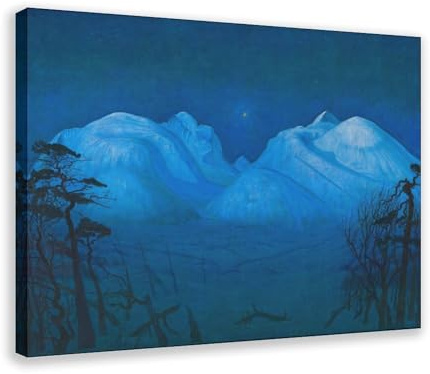 WCYB Harald Sohlberg Vinternatt i bergen 1914 tryck affischer canvas deco målningar väggkonst för kontor vardagsrum hängbar ram 40 cm L x 61 cm B