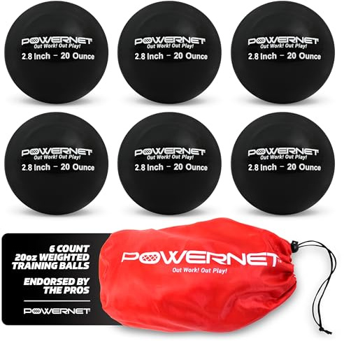 PowerNet Weighted Baseballs for Hitting Training, Baseball Training Equipment for Throwing & Batting, Build Muscle & Strength, 6 Balls 2.8 (20 Oz - Black)