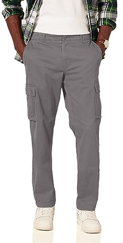 Amazon Essentials Men's Stretchiga cargobyxor med rak passform (finns i Big & Tall), Mörkgrå, 36W / 34L