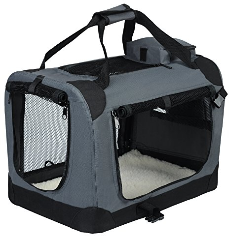 EUGAD Hundebox, Hundetransportbox faltbar Hundetasche, Transportbox für Hunde 60x42x42cm, Hundebox Auto, hundebox für Reise, Auto & Zuhause, Grau 0112HT
