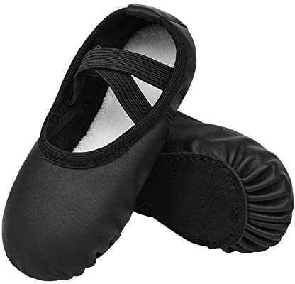 Stelle Ballet Shoes for Girls Boys Close-Fit PU Professional Dance Slippers for Toddler/Little Kid/Big Kid(Black,9MT)