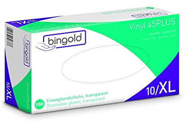 BINGOLD Vinyl 45Plus Einweghandschuhe - transparent - 100 Stück - XL - puderfrei, unsteril - Einmalhandschuhe Vinyl-Handschuhe